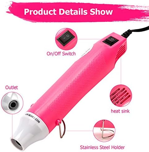 Heat Gun for Crafting - Mini Heat Tool for Epoxy Resin, Silicone Molds, Acrylic Pouring, Embossing, and Bubble Removal, Compact Craft Dryer for Small Art Projects (Pink)