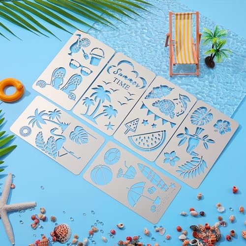 Lewtemi 6 Pcs Metal Wood Burning Stencils, Summer Style Letters Numbers