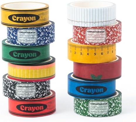 12Rolls Back School Composition Ruler Crayon Decorative Washi Tape