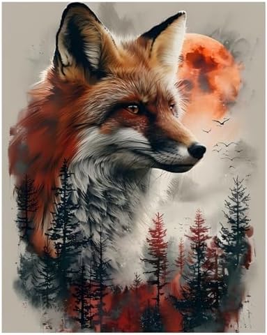 xcemhil Fox Paint by Numbers Kit for Adults Beginner, Fox Paint by Number for Adult, Acrylic Paint by Numbers Kits Suitable for Home Wall Art Decor Gifts 16x20 Inch