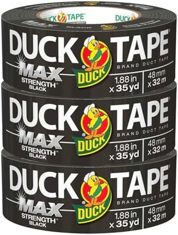 Duck Brand Max Strength Duct Tape, Black, 3 Rolls, 1.88 Inch x 35 Yards Each, 240867