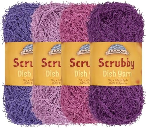 JubileeYarn Scrubby Dish Yarn - 50g/Skein Dishcloth Polyester - Shades of Purple - 4 Skeins
