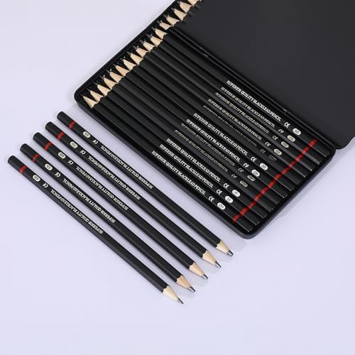 YYMIYU 12pcs Sketch Pencil Set 8B, 7B, 6B, 5B, 4B, 3B, 2B, B, HB, F, H, 2H, Ideal For Drawing Art, Sketching, Shading, Artist Pencils For Beginners & Pro Art