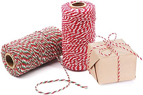 Benvo 656 Feet Cotton Cooking String 2mm Natural Jute Twine 2 Ply Rope Cord Wrapping (Red White and Red Green White)