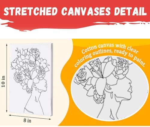HAGUDAMU 3 Pack Flower Girl|Pre Drawn Canvas for Painting for Adults Paint and Sip Party Supplies Canvas Painting Kits Stretched Canvas to Paint Games Ladies Night Flowers Girl Art Set(8x10)