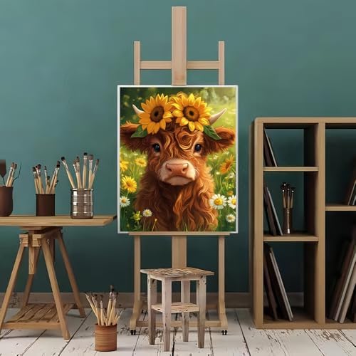 Natuyalo Cattle Paint By Numbers Kit for Adults Beginner Sunflower Adult Paint by Number Kits on Canvas Flowers Animals Acrylic Painting Kit Adults' Paint-By-Number Kits Home Wall Decor 16x20 inch