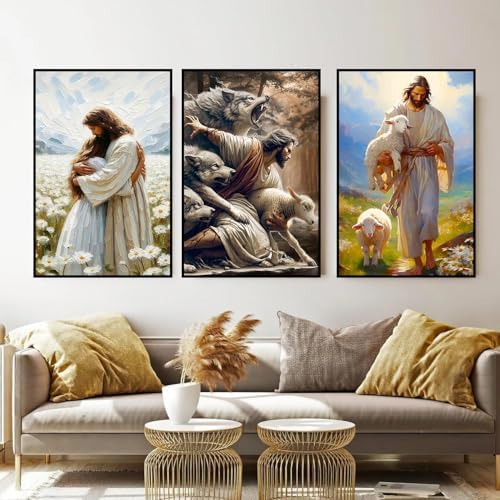 Axquilon 3 Packs Jesus Framed Paint by Numbers Kit for Adults 8x10in