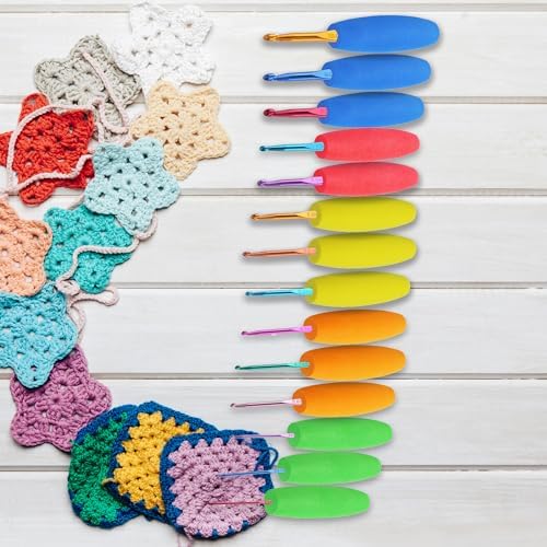 MEYAGO 5PCS Crochet Hook Grips Set Ergonomic Crochet Hook Handle Multi-Size Ergonomic Crochet Hook Handle Attachment - Fits 2mm to 10mm Hooks