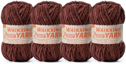 （4 Deep Coffee） 4 Pack Super Soft Fuzzy Chenille Chunky Yarn for Crocheting, 400g (350yds) Velvet Fluffy Amigurumi Yarn for Hand Knitting Baby Blankets Weaving Craft