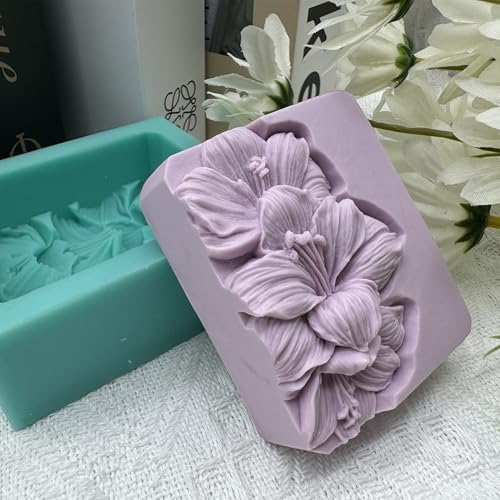 Lily Flower Soap Mold Pretty Flower Soap Silicone Mould for Handmade DIY Soap Making Lotion Bars Scented Candles Resin Crafts Aromatherapy Gypsum Moulds Cake Ice Cube Molds