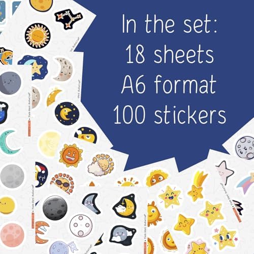100Pcs Moon Stickers for Water Bottle and Laptop - Moon Party Supplies & Decorations, Waterproof Vinyl Decals, Space and Astronomy Stickers, Gifts for Women & Men