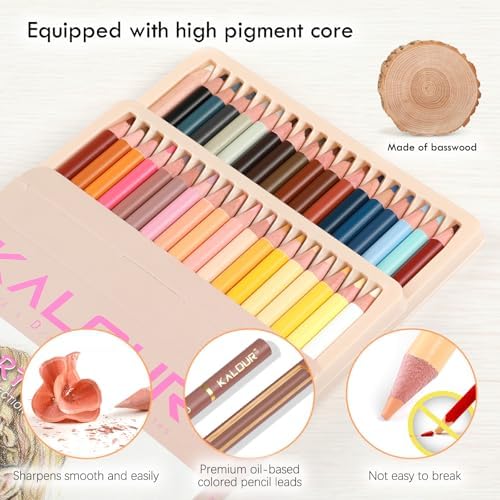 KALOUR PDAS 36 Skin Tones Colored Pencils Portrait Set Oil Based Pre-sharpened Drawing Pencils for Beginner Adult Artist Coloring Book Drawing Sketching Art Project, With Light Fast Ratings