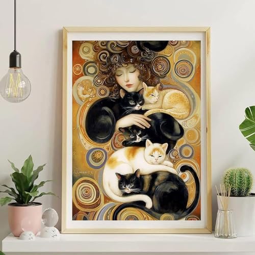 Jiqinsiye Woman Paint by Numbers Kit for Adults,Cats DIY Painting Kits on Canvas, Color by Numbers,Large Adult Paint by Number for Gifts,Home Wall Decor