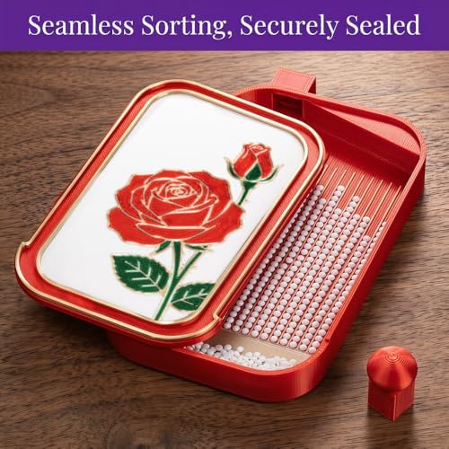 RaySoar 3D Printed Diamond Art Trays with Lids, High Edge Anti-Spill Rhinestone Tray with Exquisite Pattern for Diamond Art Accessories - Red