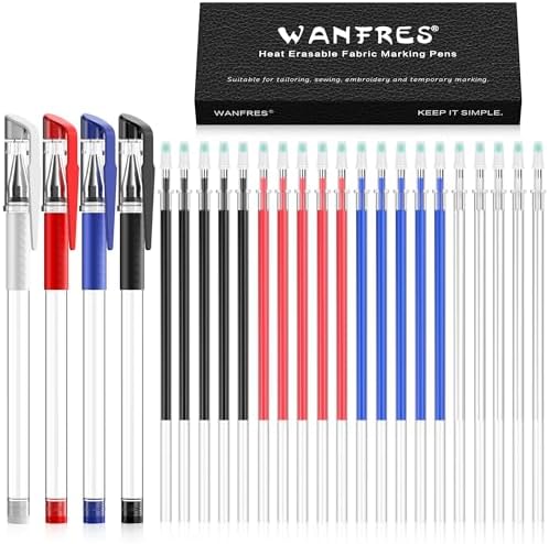 heat erasable pens for fabric sewing and quilting, fabric markers for sewing, embroidery fabric pen, disappearing ink pen for fabric, sewing supplies. heat erasable fabric marking pens.