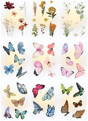 Transparent Flower and Butterfly Stickers for Scrapbooking, Journaling - Vintage Clear Floral Stickers - Waterproof Vinyl Nature and Aesthetic Decals, Gifts for Women & Men