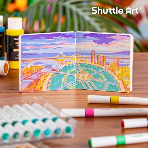 Shuttle Art Acrylic Paint Marker Journal - 30 Sheets 3.94x3.94 Watercolor Journal with 140LB (300 GSM) Watercolor Paper for Acrylic Markers & Watercolor