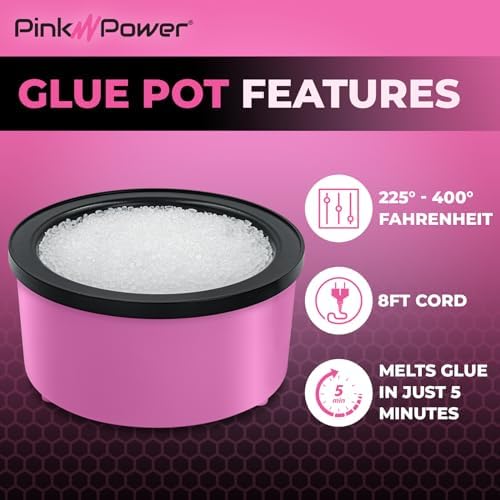Pink Power Electric Hot Glue Pot for Crafts with 1lb Pellets, Hot Melt Glue Skillet for Crafting - Adjustable Temp 225-400 F 160ml