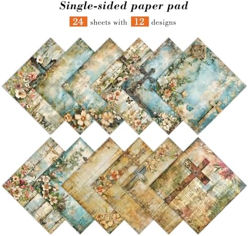 24 Sheets Vintage Flowers Scrapbook Paper Pad, 6 x 6 In Floral Patterned Designed Decorative Decoupage Cardstock Supplies for Card Making Folded Material Gift Wrapping Journals DIY Crafts Photo Album
