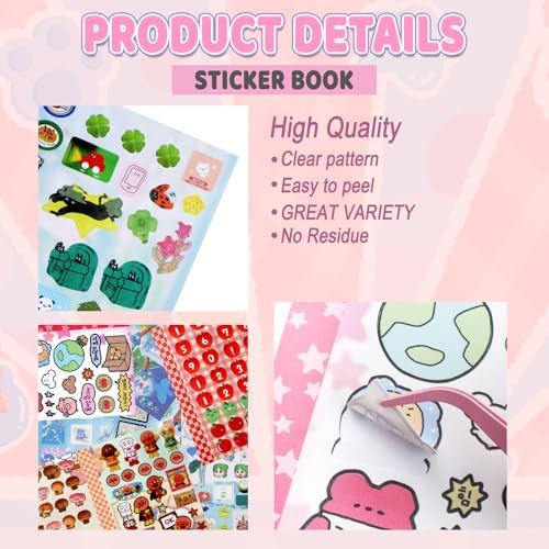 50 Sheets Japanese Sticker Book Manga 1200+ Scrapbook Stickers Kawaii Korean Decor Stickers Junk Journal Supplies for Journaling Scrapbooking Cute Decor Sticker for Kids Adult DIY Cosmtic Books-A