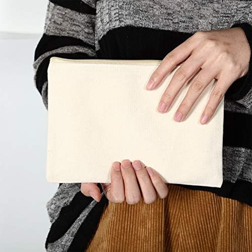 Gejoy 10 Pack Blank Canvas Cosmetic Bags Zipper Pouch DIY,L,Beige