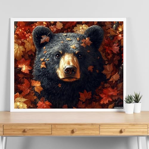 SVINOILER Paint by Number for Adults, Black Bear Among Autumn Leaves, Oil Painting for Beginner, DIY Acrylic Painting Kit for Room Decor Gift 16x20 Inch