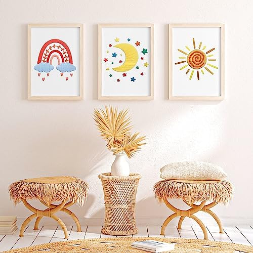 Yinder 5 Set Starter Embroidery Kit for Beginners Boho Cross Stitch with Patterns Embroidery Hoops Instructions Floss Punch Needlepoint Kits Crafts DIY Adult Beginner Cross Stitch(Rainbow)