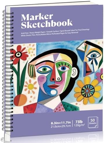 8.3×11.7In Marker Paper Pad, 50 Sheets Bleed-Resistant Paper, Spiral Bound