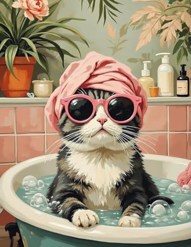 Cat Diamond Art Kits for Adults Round Diamond Painting 12x16 Inch
