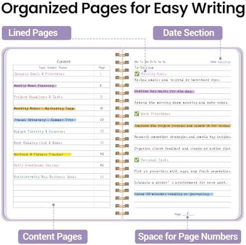 Lined Spiral Journal Notebook, A5 College Ruled Notebook for Note-Taking