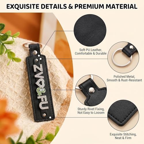 QUUPY 5Pcs PU Leather Keychain Blank DIY Craft Key Rings with 8mm Small Belt for Slide Charm Letters Beads Women Men(5 Colors)