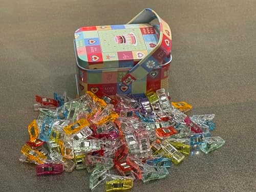 Sewing Clips 100 PCS with Tin Box, Assorted Fabric Clips for Quilting, Binding, Sewing Supplies and Quilting Supplies, Fabric Craft Clips, Alternative to Sewing Pins and Quilting Pins