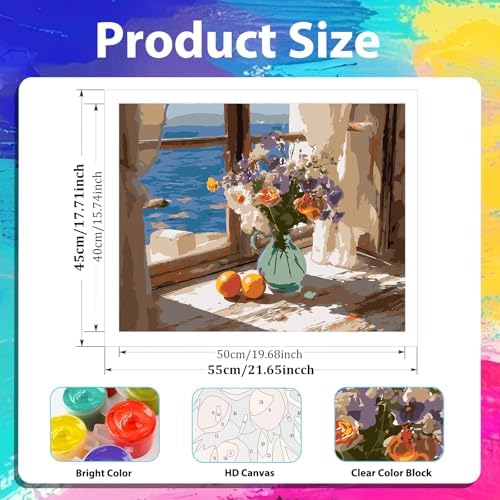 xcemhil Flower Paint by Numbers Kit for Adults Beginner, Flower Paint by Numbers for Adult, Acrylic Paint by Number Kits Suitable for Home Wall Art Decor Gifts 16x20 Inch