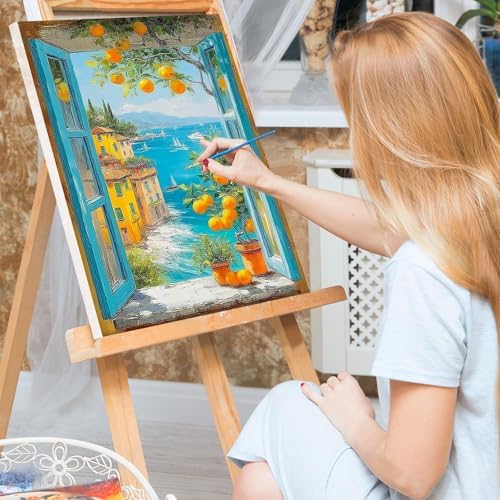 Bowetile Framed Paint by Numbers Landscape Kit for Adults, Adults' Paint-by-Number Kits on Canvas, Painting by Numbers Lemon, DIY Acrylic Number Painting for Home Wall Decor, 8x12in