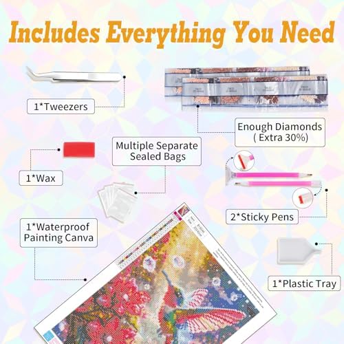 Hummingbird Diamond Art Kits for Adults Beginners 12x16 in, DIY Craft Gift