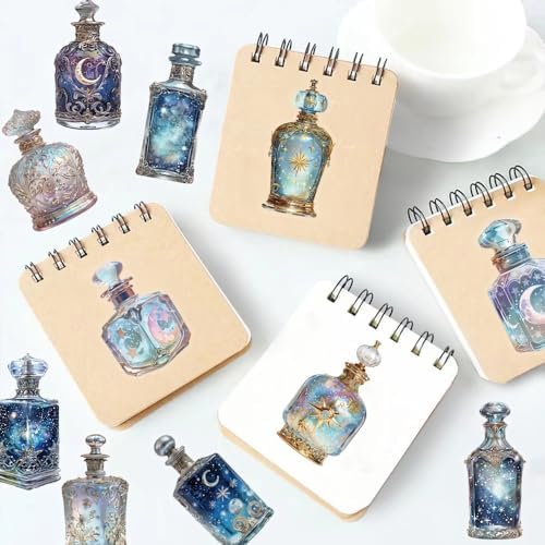 50pcs PET Vinyl Stickers Scrapbook, Self-Adhesive Waterproof Vinyl Sticker for Laptops, Aesthetic Decor Journal Stickers Planner Accessories for Luggage, Water Bottles.Lunar Bottle