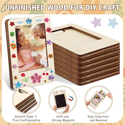 Yalikop 6 Pack Mini Picture Frame Crafts Wooden Magnetic Photo Frame Curved