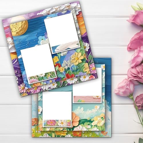 48 Sheets Oil Painting Floral Scrapbook Paper,Oil Painting Floral Pattern Decorative Scrapbook Paper for Journals DIY Cards and Photo Albums,Aesthetic Craft Supplies
