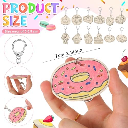 Trnayi 36 Pcs Dessert Unfinished Wood Keychain Color Your Own DIY Craft | Dessert Wooden Keychain, Color Your Own Unfinished Craft, Blank Wood Painting DIY Craft, for Summer Party Art Project
