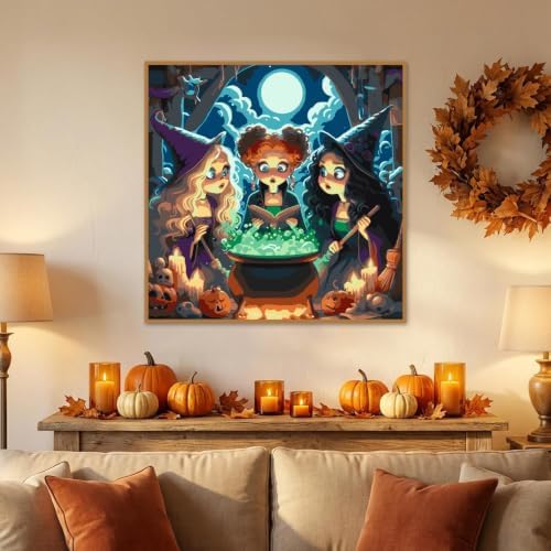 Halloween Paint by Numbers Kit for Adults,Witch Paint by Number 14x14 inch