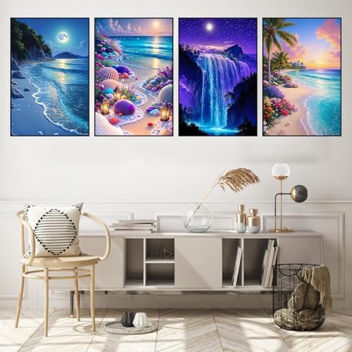 Axquilon 4 Packs Framed Paint by Numbers Kit with Easel 8x12in
