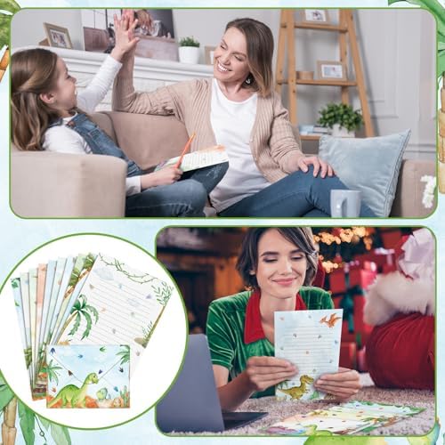 TaoBary 160 Pcs Watercolor Dinosaur Stationery Paper and Envelopes Set