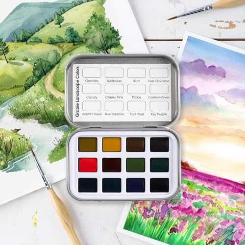 Grabie 12 Color Travel Watercolor Paint Set, Pocket Palette, Landscape