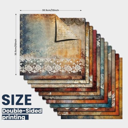 Vintage Lace Pattern Scrapbook Paper Pad 12×12,24 Sheets Double-Sided Coffee Floral Scrapbooking CardStock Paper Pad for Holiday Cardmaking DIY Junk Journal Origami Papers.