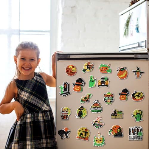 Motipuns 30 Pcs Luminous Horror Halloween Diamond Painting Magnets Kits