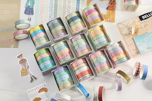 Colorful Pattern Washi Tape Set - 20 Rolls Cute Adhesive Tapes Pastel Arts Decorative Masking Tape Sets for Craft, Kids, Scrapbook, DIY, Gift Wrapping (Sweet Pastel)