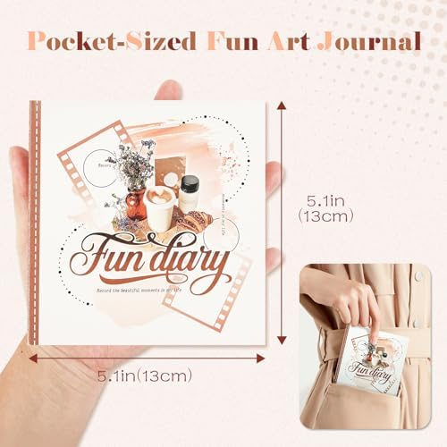 Dizdkizd Creative Art Journal Notebook with 28 Junk Journal Templates Pages and 8 Die-Cut Stickers for Japanese Stationery, Scrapbook, Mixed Media, 5.0in × 5.0in, Coffee
