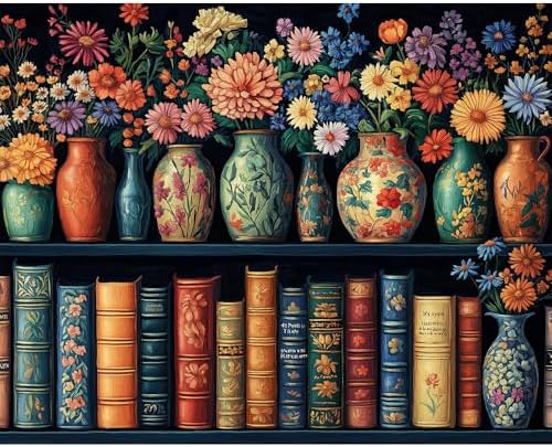 Natuyalo Paint by Numbers for Adults Bookshelf and Vases Painting by Numbers Kits Acrylic Painting on Canvas with Brushes and Pigment DIY Paint by Numbers for Home Decor 16x20 Inch