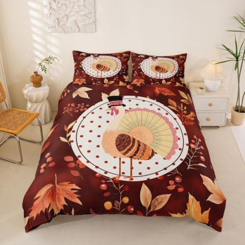 Erosebridal Vintage Farmhouse Rooster Duvet Cover Full Size Fall Maple Leaf Berry Bedding Set for Kids Boys Girls Warm Autumn Harvest Comforter Cover Thanksgiving Artwork Bedclothes Room Decor