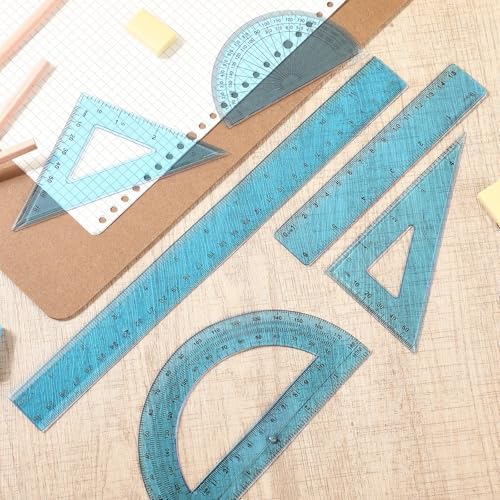 Tenare 6 Pcs Math Geometry Ruler Set, Protractor Triangle School,Blue